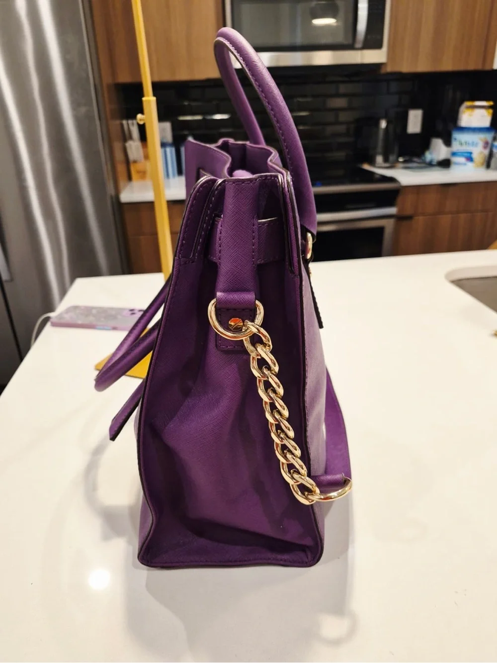 Michael Kors Purple Leather Satchel with Gold Hardware